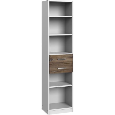 Etagère, bibliothèque enfant 2 tiroirs Blanc, rechampis imitation chêne Flagstaff - longueur 48 x hauteur 197 x profondeur 40 cm -PEGANE- (1/2)