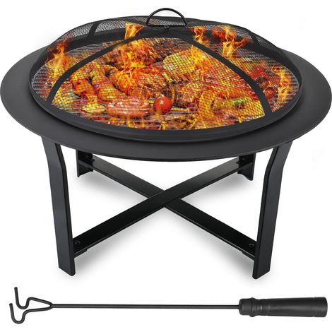 Brasero de Jardin avec Protection Anti-étincelles et Grille de Barbecue Noir Ø 76 cm (1/5)