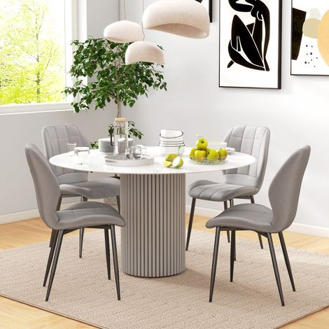 Ensemble de 4 chaises de salle à manger modernes pour la cuisine et le salon, revêtues de flanelle grise. (1/5)