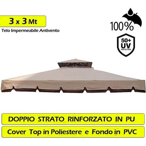 Telo Copertura Gazebo 3X3 Ricambio 350 gr/mq Camino Antivento Antipiog. 3 x 3 mt