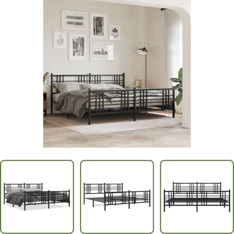 vidaXL Lit métallique - Cadre de lit métal sans matelas avec pied de lit noir 183x213cm (1/5)