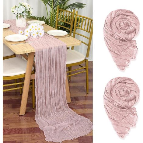 2er Set Tischläufer Rosa 90x300 cm Gaze Stoff Rustikal Boho Vintage Hochzeit
