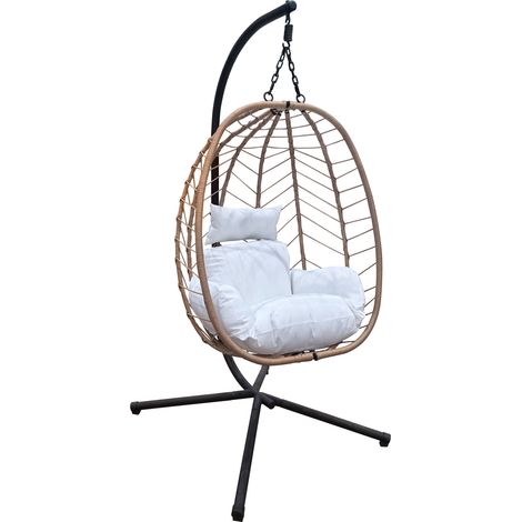 Svita – Fauteuil suspendu pliable en polyrotin naturel – Cadre en acier thermolaqué – Dimensions 95x95x195 cm – Capacité 120 kg
