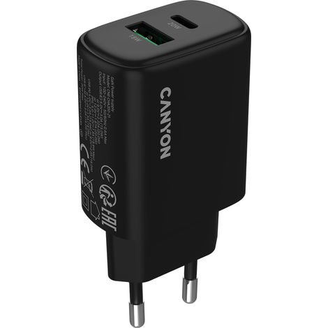 Caricabatterie da parete Canyon OnCharge 200 20W 1xPD 1xQC EU, nero (1/5)