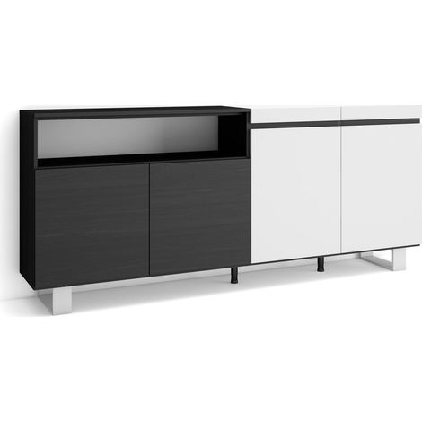 Skraut Home - Credenza, Mobile, Cucina, Madia, mobile ingresso, 200x87x35cm, 4 Porte, Design industriale, Stile moderno, Bianco e nero (1/5)