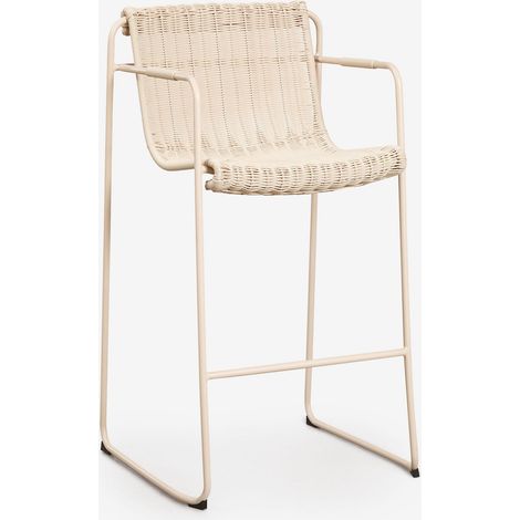 SKLUM Pack aus 4 stapelbaren hohen Gartenhockern mit Armlehnen aus synthetischem Rattan und Stahl Revia Beige Tapioca ↑75 cm                                 