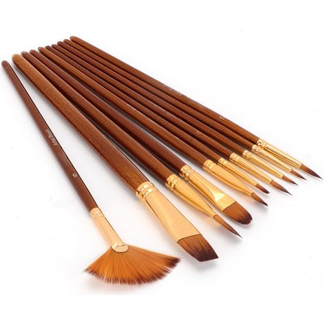 Lot de 10 pinceaux à peinture de différentes formes, poils en nylon, pinceaux pour aquarelle et peinture (1/5)