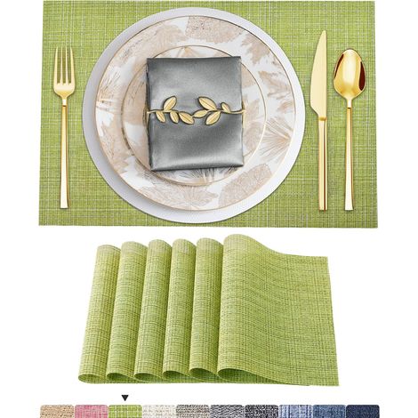 4 Sets de Table Lavable PVC Vinyle Dessous Assiette de Dîner Durables Napperon Rectangulaire Intérieure/Extérieure -4 Pièces, 02 Vert (1/5)