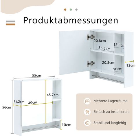 Mueble de baño con espejo blanco de MDF, mural, con baldas y espacio de almacenaje HOMVRA (1/5)