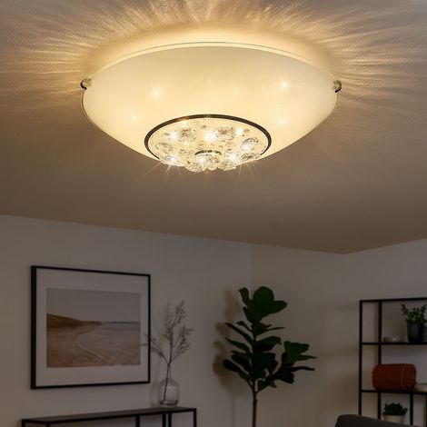 Deckenlampe Deckenleuchte Kristallleuchte Wohnzimmerleuchte, Kristalle klar Chrom Glas, 1x LED 12W 960 Lm 3100K, DxH 30x11 cm