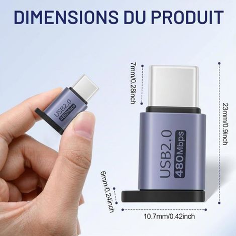 Adaptateur Micro-Usb Femelle Vers Usb-C Mâle 12 Pièces, Aluminium, Charge Rapide 18W Fcp/Qc (9V/2A), Transfert Données 480 Mb[F219] (1/5)