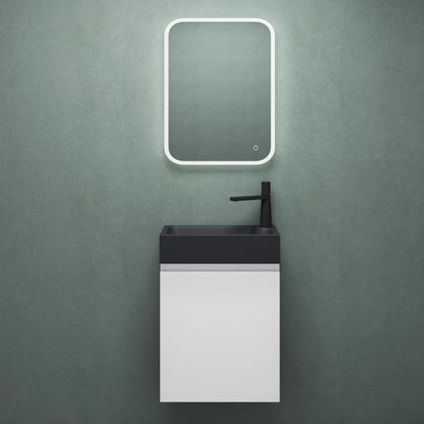 Mai & Mai Badmöbelset Badezimmermöbel bestehend aus Waschbecken LED-Spiegel und Waschbeckenunterschrank in Weiß matt, BTH: 46x26x63cm Pisa02 (1/5)