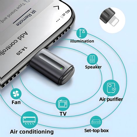 Nuevo adaptador de control remoto infrarrojo inalámbrico para electrodomésticos, transmisor infrarrojo para teléfonos móviles compatible con iPhone/Micro USB/Tipo-C (1/5)