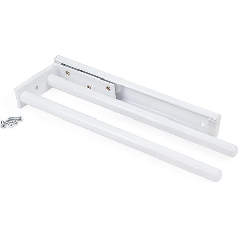 Emuca – Porte-serviettes extensible 2 bras – Aluminium blanc – Fixation latérale ou sous plan de travail – Longueur 310 mm – Coulisse télescopique