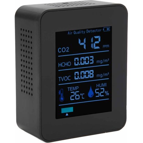 ZNAZ2CO3TB 5-in-1 Bluetooth-Luftqualitätsdetektor, multifunktionaler CO2-, Temperatur- und Feuchtigkeitsmonitor für Büro und Zuhause (Schwarz) (1/5)