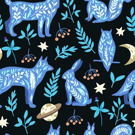 Tela decorativa para exteriores Oxford - motivo de animales del bosque sobre fondo negro I DR127 (1/5)