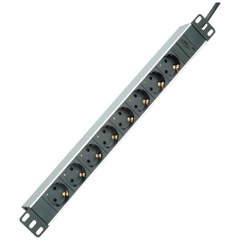 ROLINE Regleta de enchufes de 19" de 8 vías + Clavija C14, Aluminio, 2 m