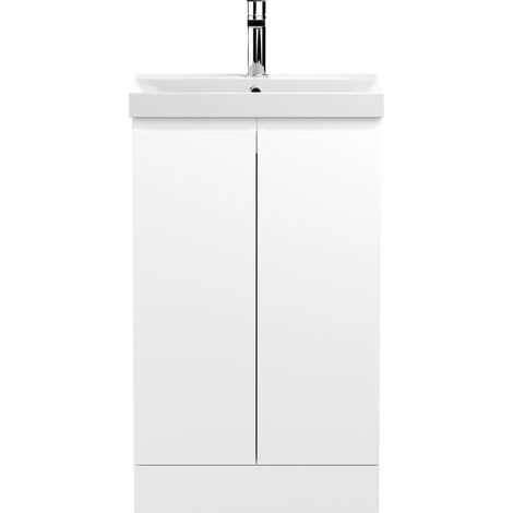 Hudson Reed Urban Floor Standing 2-Door Vanity Unit with Basin 3 Satin White - 500mm Wide (1/5)