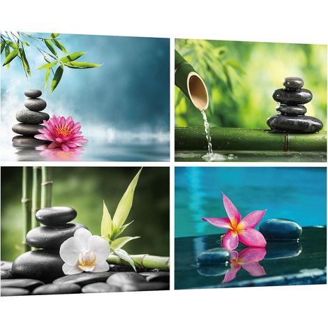 Lot de 4 Stickers Muraux Pierres - Stickers Muraux Plantes Vertes Fleurs (1/5)