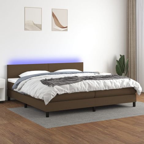 Lit Adulte - Sommier tapissier matelas et LED - Ensemble de lit tapissier - Chambre Intérieur - Marron foncé 200x200 cm Tissu DETHB56928 (1/5)