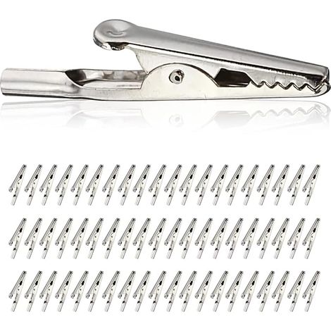 60 Pièces Clip Crocodile Isolé Métallique, Plaqué Nickel Pince, Pince Crocodile avec Vis, Longueur 50mm, Pinces Crocodiles pour Tests Électriques de Laboratoire et Câble (1/5)