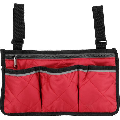 Sacoche multifonction pour fauteuil roulant, rangement latéral pour chaise de bureau, poche d'accoudoir, organisateur, rouge vin (1/5)