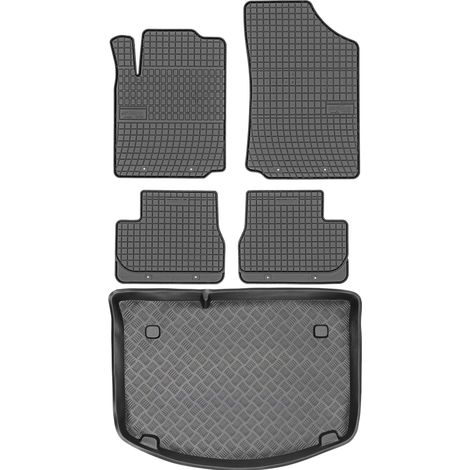 Ensemble de tapis de sol en caoutchouc pour Citroën C3 I Hatchback (2002-2009) + tapis de coffre