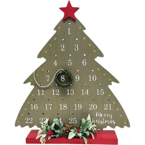 Décoration de Noël de bureau (29,5 x 25 cm), petit calendrier de l'Avent en bois sculpté à la main, sapin de Noël en bois. (1/3)
