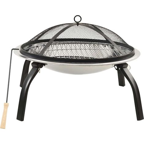 Maison Exclusive - Foyer et barbecue avec tisonnier 2 en 1 56x56x49 cm Inox (1/5)