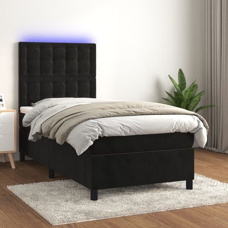 Sommier tapissier avec matelas et LED - Sommier pour Adulte et Enfant - Lit adulte - Noir 100x200 cm Velours XEJZT158951 (1/5)