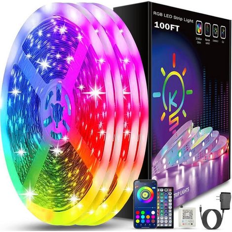 Bande LED 30m RGB Bluetooth, Ruban Lumineux Flexible pour Chambre, Contrôle via Télécommande et Application, Guirlande LED Décoration Salon Bureau (1/3)