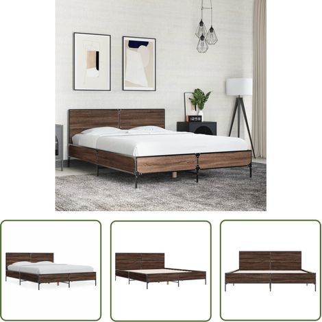 The Living Store Bettgestell Braun Eichen-Optik 120x200 cm Holzwerkstoff Metall - Holzbettfassungen - Doppelbett - Eiche Optik - Massivholzbette - Betträume (1/5)