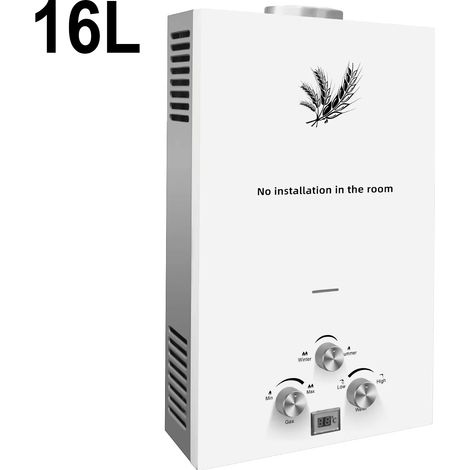 Chauffe-eau instantané au GPL, Chauffe-eau au propane avec affichage LED, protection de sécurité et contrôle intelligent, 32 kW 16 L, acier inoxydable (1/5)