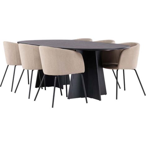 bootcut ensemble pour salle à manger table noir et 6 berit chaises beige. (1/5)