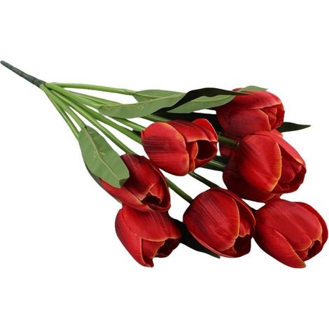 Bouquet de tulipes artificielles avec 9 têtes de fleurs artificielles à tige longue en plastique pour mariage, décoration d'intérieur, centres de table de mariée (orange) (1/5)