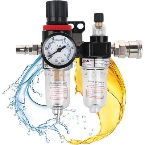 1/4 Filtre Régulateur Air Comprimé, Réducteur de Pression Air Comprimé, Séparateur d'Eau à Air Comprimé,Regulateur de Pression d Air Compresseur avec Manomètre pour Compresseur et Outils d'A (1/5)