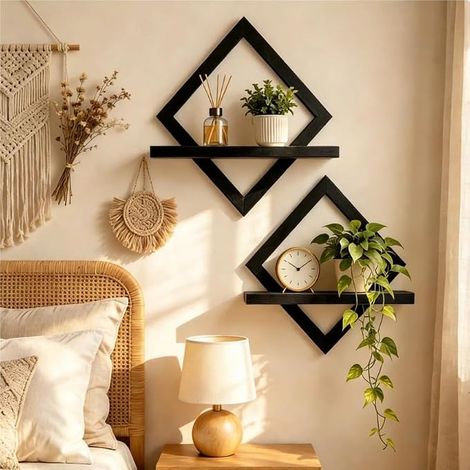 Étagères en Bois pour la Décoration Murale Noir Étagère Murale Moderne Support Mural en Bois pour la Cuisine, la Chambre, la Salle de Bain, Salon,Dortoir (1/5)