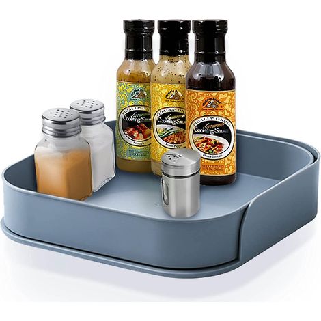 Plateau tournant gris à épices, idéal pour placard, réfrigérateur, plan de travail de cuisine ou bureau. (1/5)