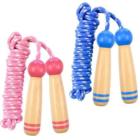 2 x Cordes à sauter en coton pour enfants avec poignée en bois réglable 245 cm pour les activités de plein air et l'entraînement scolaire. (1/5)