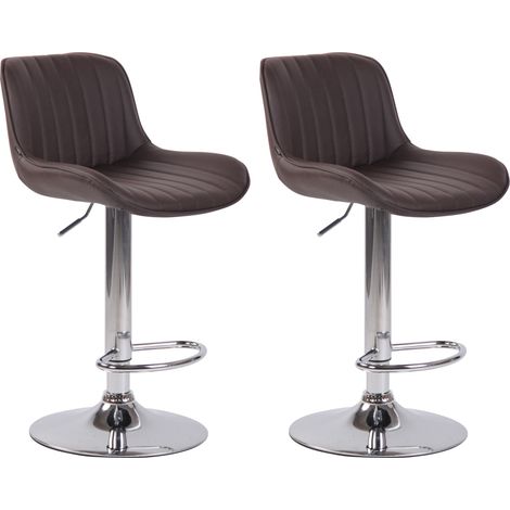 Set 2 sgabelli bar seggioloni in PVC marrone cuciture verticali supporto in metallo cromato 100004273