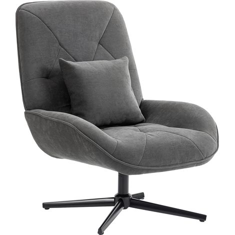 Fauteuil pivotant d'appoint, fauteuil en chenille avec coussin lombaire, dossier haut, assise profonde, gris foncé (1/5)