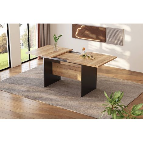 Table à manger extensible 140-180x80 cm rectangulaire effet bois naturel, design minimaliste, pour 4 à 6 personnes (1/5)