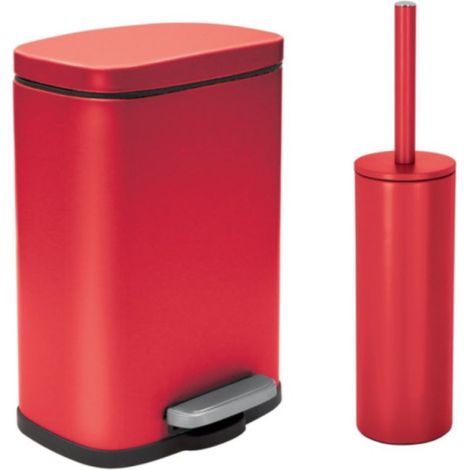 Papelera con pedal y escobilla 5L AKIRA Rojo Mate Spirella