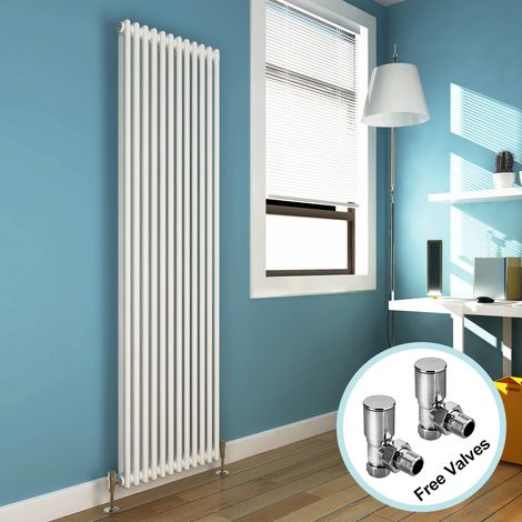 ELEGANT 1800 x 560 mm Traditional Vertical Radiator Cast Iron Double Panel Designer Radiators Central Heating UK + Angled Radiator Valves (1/5)