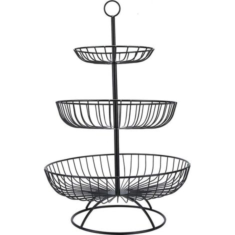 Assiette de fruits 3 niveaux Menage Salon Moderne Assiette de fruits 3 niveaux Panier de rangement Plateau Vaisselle pour plateau de service pour mariage et maison et fete(Noir) (1/5)