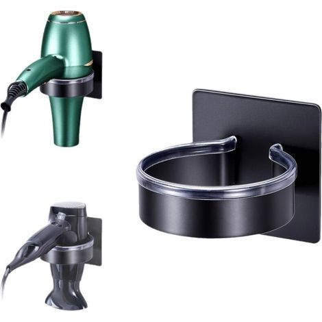 Support pour Sèche-Cheveux Mural, Space Aluminum Porte Sèche-Cheveux, Installation Facile Autocollant Support Seche Cheveux pour Salle de Bain, Chambre à Coucher, Salon de Coiffure - Noir Mat