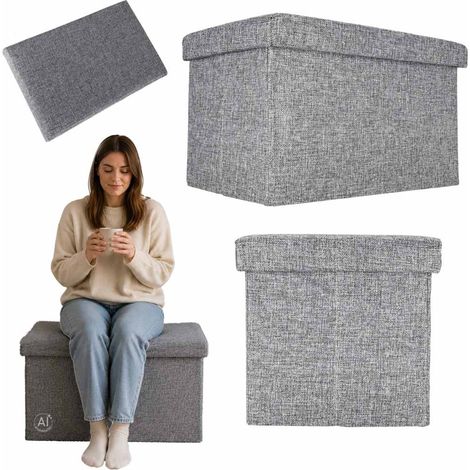 Gray Folding Storage Ottoman with Seat, 50x31x31 cm (1/5)