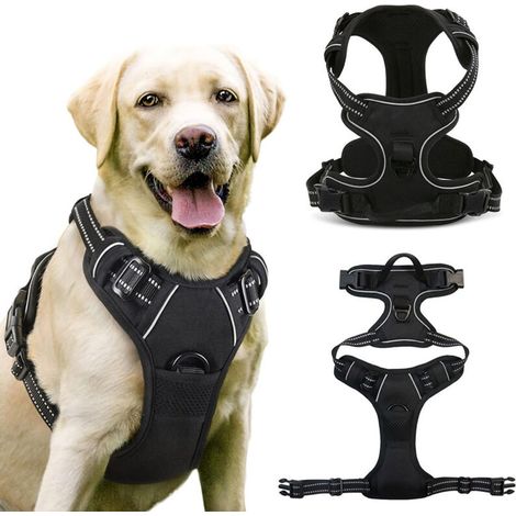 [NEVER USED] Dog Harness, Reflective, Breathable Anti-Pull Dog Harness with Front Fastening and Safety Control Handle, Harness for Medium Dogs, Black, M