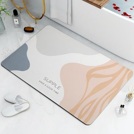 1 pcs Non-slip Bath Mat 40X60cm, Absorbent Diatomite Bathroom Mat, Quick Drying Shower Mat, Shower Exit Mat, Kitchen Non-slip Mat, Morandi Grey (1/4)