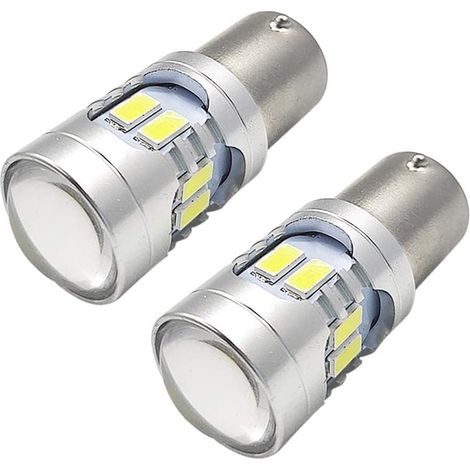 Lot de 2 ampoules LED 1156 super brillantes DC 5–24 V 5730 12 SMD LED pour feux de recul et clignotants, non polarité